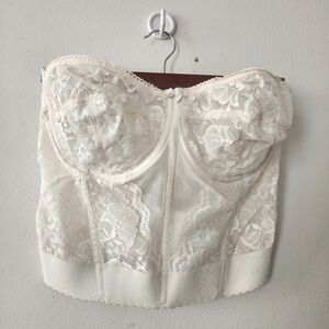 Vintage Goddess Bustier Strapless Bra 38D Bodice Underwire Lace Bridal Ivory VTG